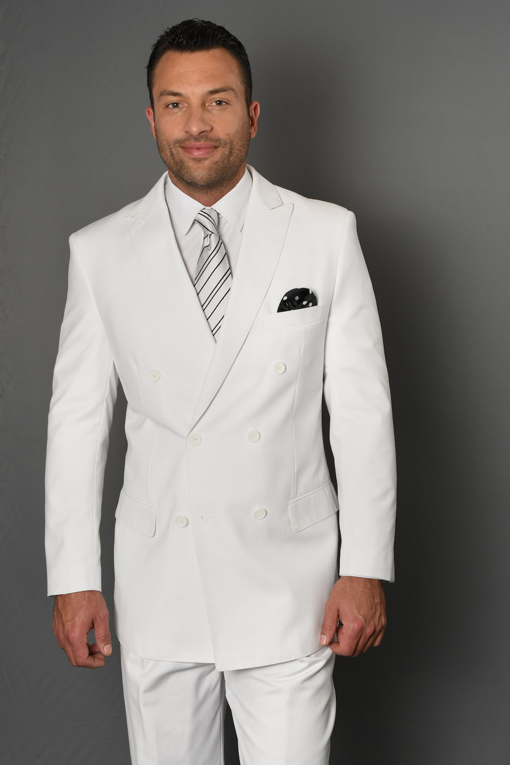 STATEMENT TZD-100 WHITE, DOUBLE BREASTED SUIT 2PC, 100% WOOL ITALY