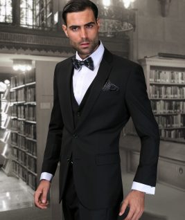 STATEMENT BELLAGIO-6 NAVY, 4 PC FANCY SUIT WITH MATCHING BOW TIE, SLIM FIT,  WOOL ITALY