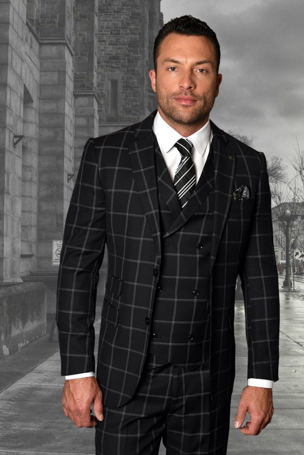 STATEMENT MANCHESTER BLACK PLAID, TAILORED FIT SUIT 3PC, WOOL – Studio ...