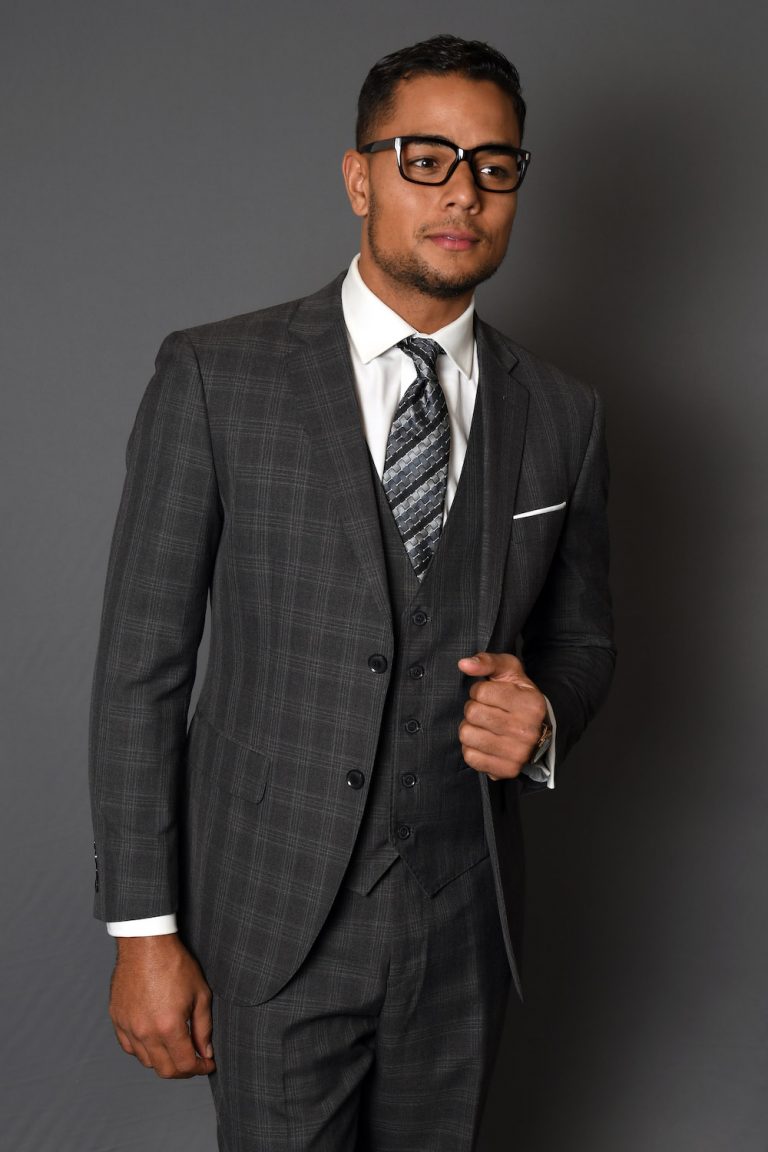 STATEMENT MANTUA-4 CHARCOAL PLAID, TAILORED FIT SUIT 3PC, WOOL ITALY ...