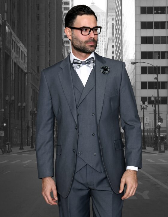 STATEMENT MESSINA CHARCOAL, 3PC SUIT WITH DOUBLE BREASTED VEST, 100% ...