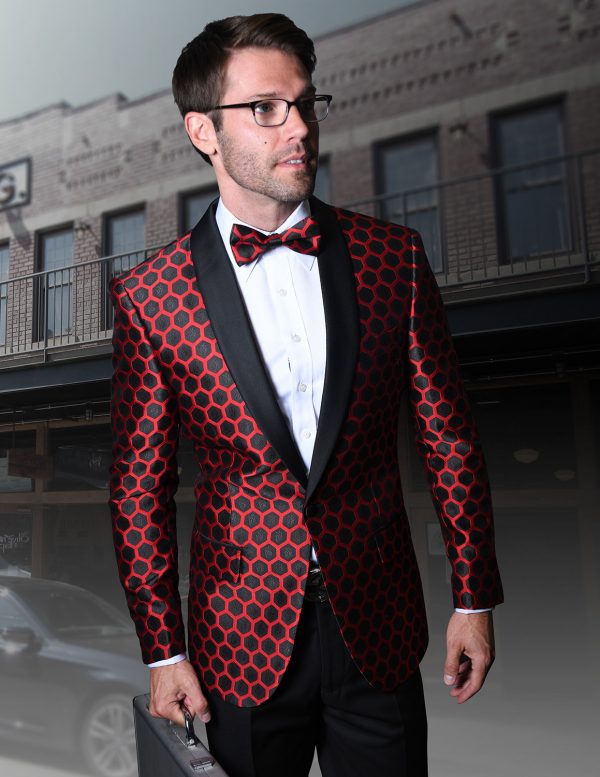 STATEMENT PJ-103 RED, FANCY SINGLE JACKET WITH MATCHING BOW TIE, MODERN ...
