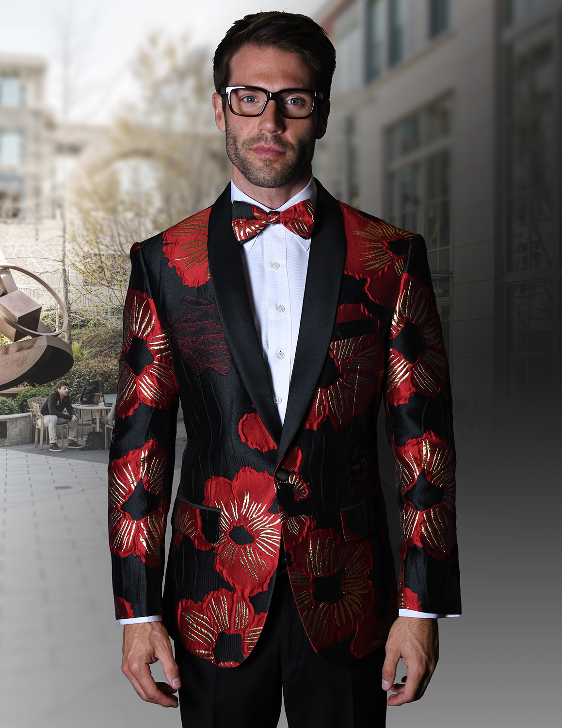 STATEMENT PJ-104 RED, FANCY SINGLE JACKET WITH MATCHING BOW TIE, MODERN ...