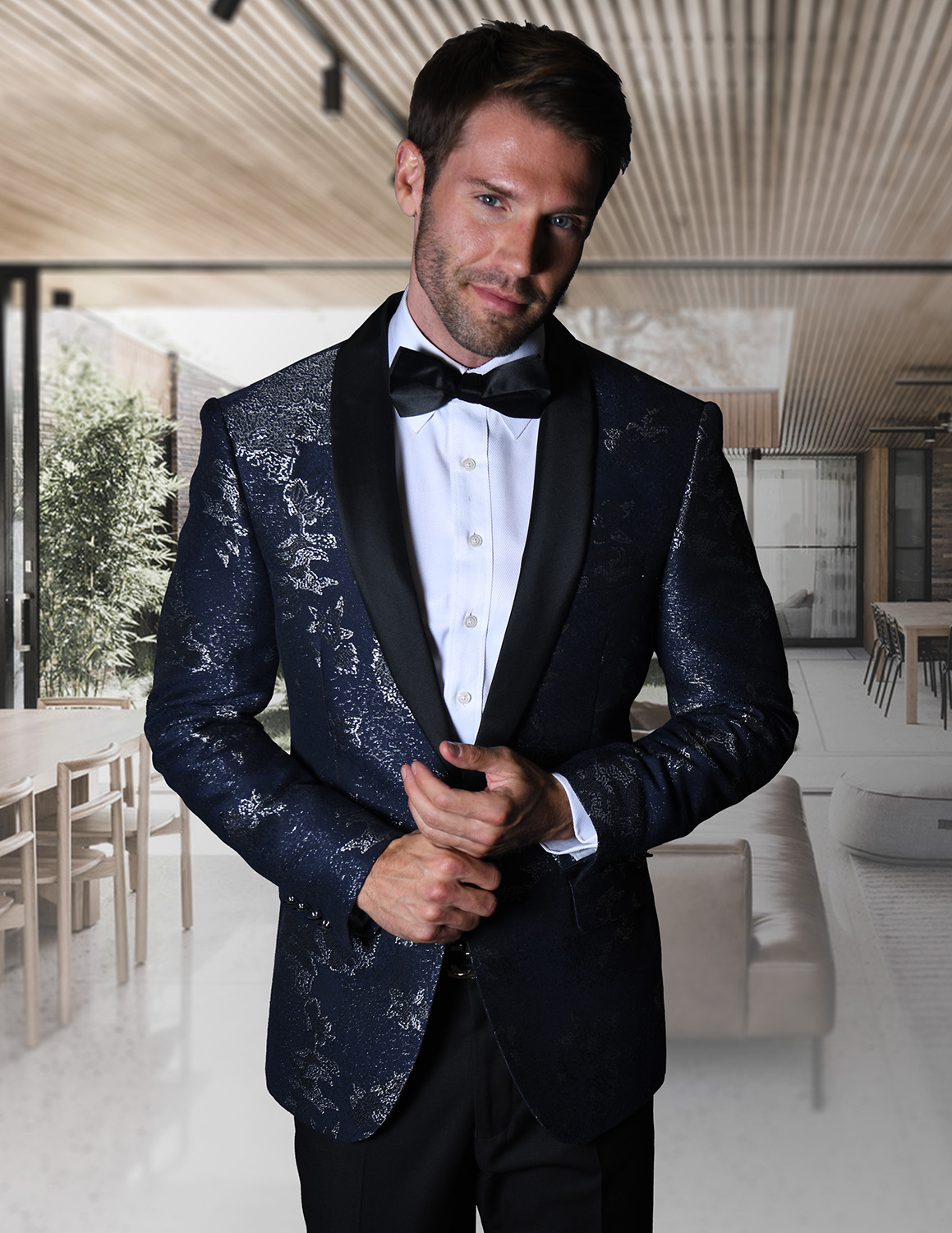 STATEMENT PJ-105 NAVY, FANCY SINGLE JACKET WITH MATCHING BOW TIE ...
