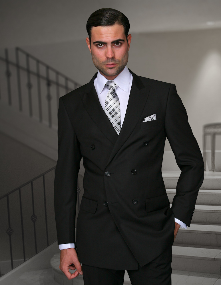 STATEMENT TZD-100 BLACK, DOUBLE BREASTED SUIT 2PC, 100% WOOL ITALY ...