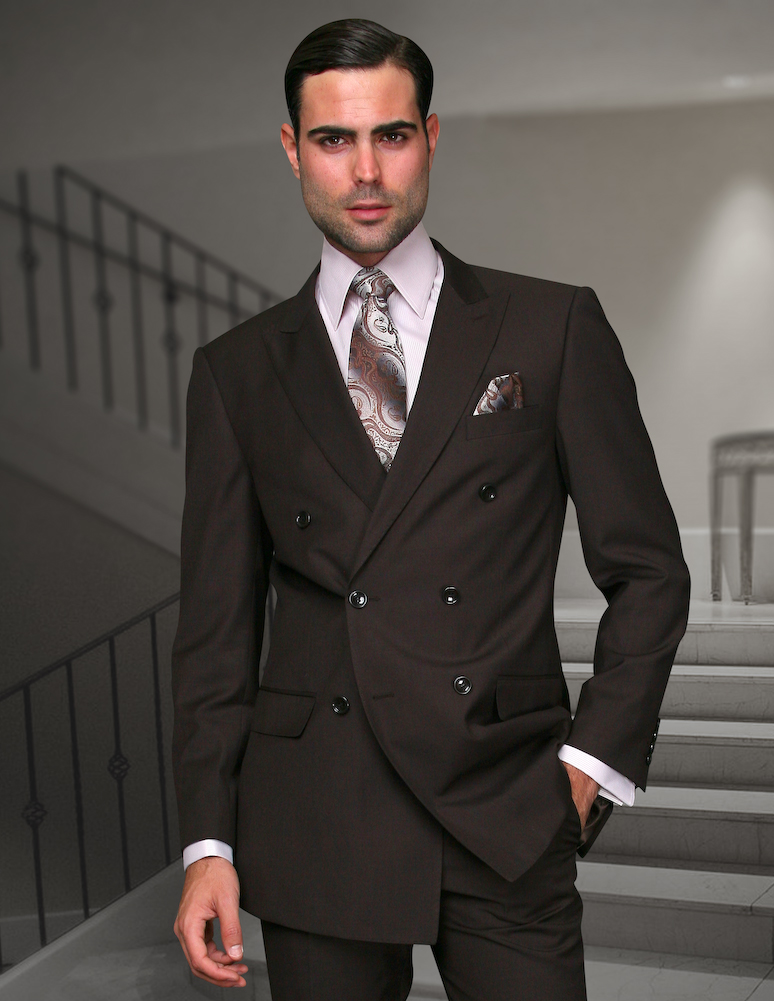 STATEMENT TZD-100 BROWN, DOUBLE BREASTED SUIT 2PC, 100% WOOL ITALY ...