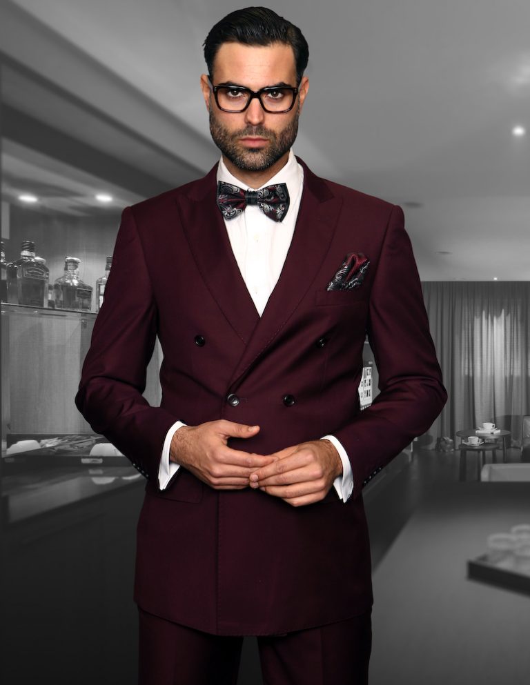 STATEMENT TZD-100 BURGUNDY, DOUBLE BREASTED SUIT 2PC, 100% WOOL ITALY ...