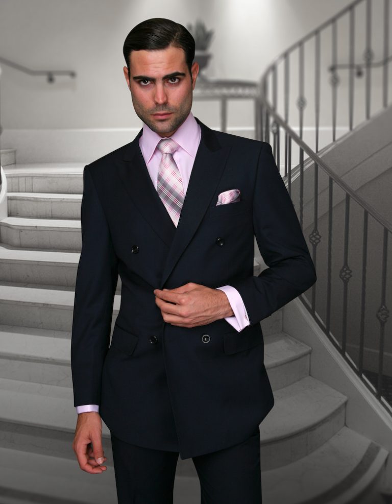 STATEMENT TZD-100 NAVY, DOUBLE BREASTED SUIT 2PC, 100% WOOL ITALY ...