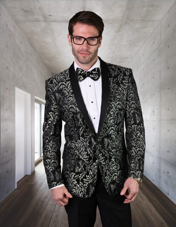 STATEMENT LJ-100 BLACK, FANCY SINGLE JACKET WITH MATCHING BOW TIE ...