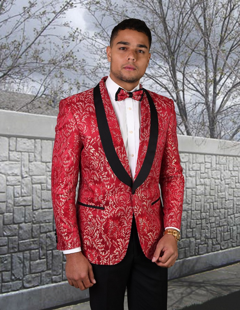 STATEMENT LJ-100 RED, FANCY SINGLE JACKET WITH MATCHING BOW TIE, MODERN ...