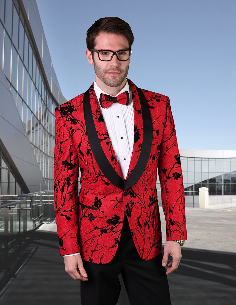 STATEMENT LJ-101 RED, FANCY SINGLE JACKET WITH MATCHING BOW TIE, MODERN ...
