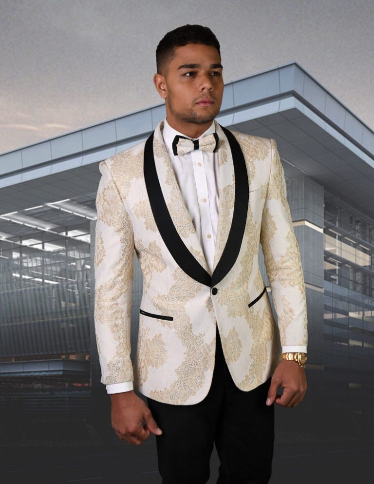 STATEMENT LJ-104 OFF WHITE, FANCY SINGLE JACKET WITH MATCHING BOW TIE ...