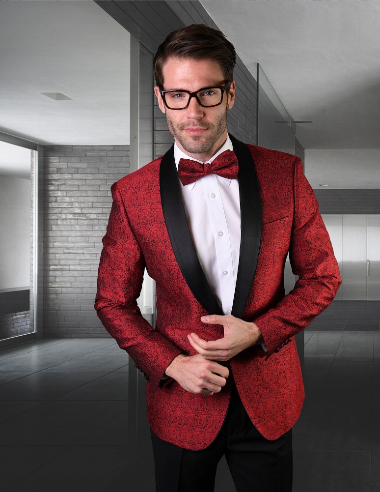 STATEMENT VJ124 RED, FANCY SINGLE JACKET WITH MATCHING BOW TIE, MODERN FIT Studio Menwear