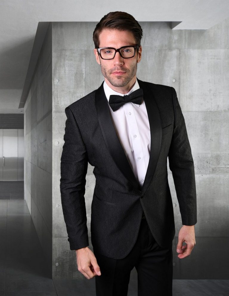 STATEMENT VJ-124 BLACK, FANCY SINGLE JACKET WITH MATCHING BOW TIE ...