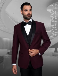 STATEMENT ENCORE BURGUNDY, 4 PC SUIT WITH MATCHING BOW TIE, MODERN FIT ...