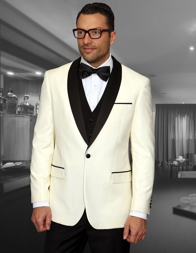 STATEMENT ENCORE CREAM, 4 PC SUIT WITH MATCHING BOW TIE, MODERN FIT ...