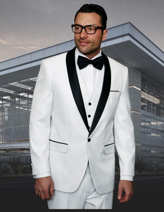 STATEMENT ENZO-7 WHITE, 4 PC SUIT WITH MATCHING BOW TIE, MODERN FIT ...