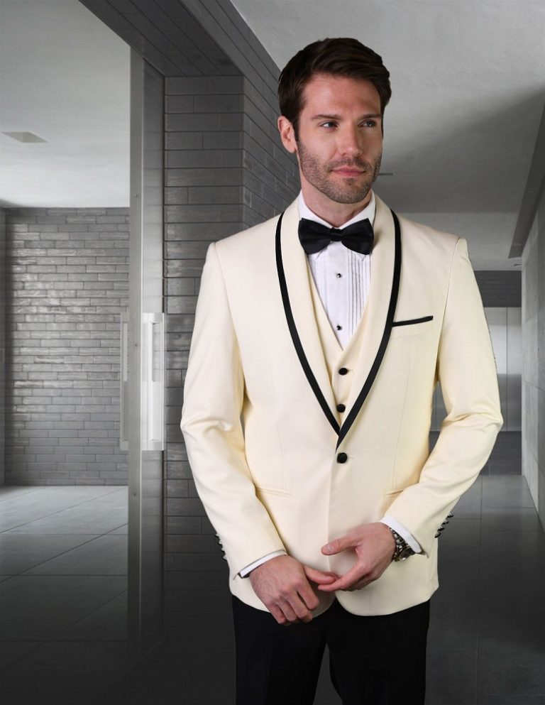 STATEMENT GENOVA-OFF WHITE, 4 PC SUIT WITH MATCHING BOW TIE, MODERN FIT ...