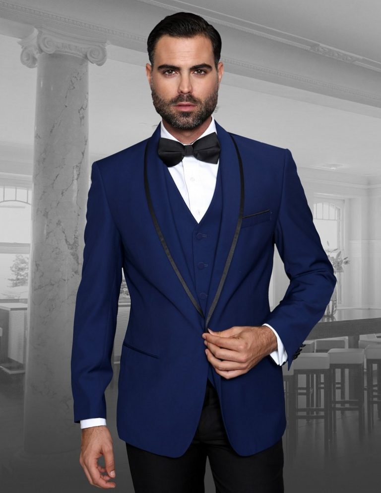 STATEMENT GENOVA-SAPPHIRE, 4 PC SUIT WITH MATCHING BOW TIE, MODERN FIT ...