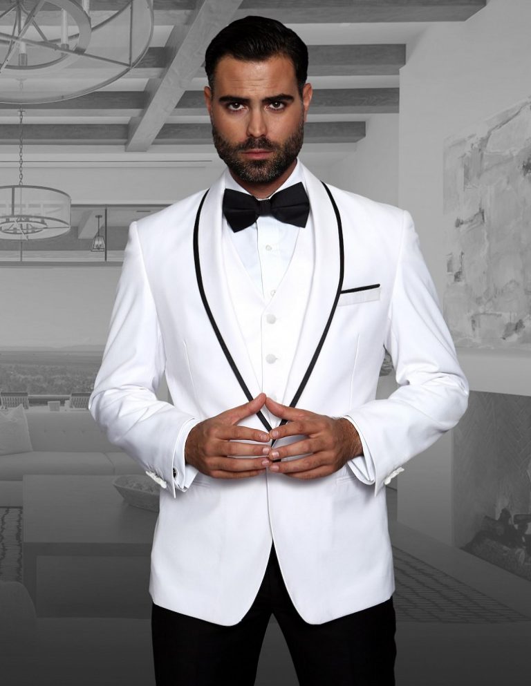 STATEMENT GENOVA-WHITE, 4 PC SUIT WITH MATCHING BOW TIE, MODERN FIT ...