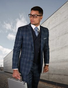 STATEMENT GILANO CHARCOAL PLAID, 3PC SUIT WITH DOUBLE BREASTED VEST ...