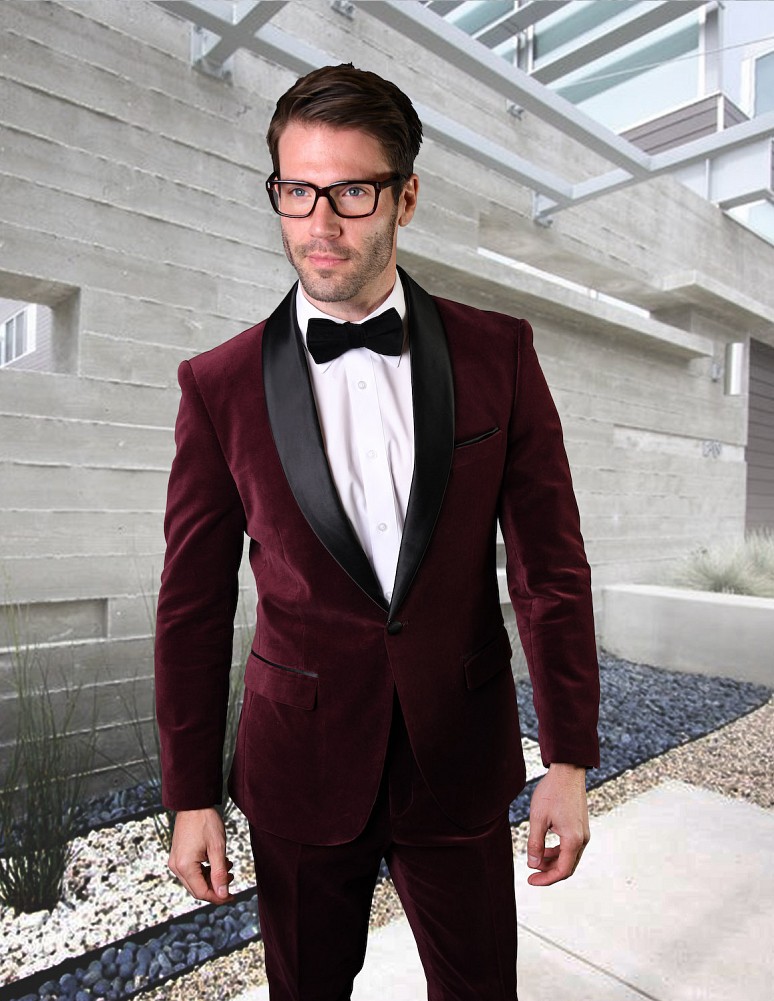 STATEMENT VL-100 BURGUNDY VELVET, 3 PC FANCY SUIT WITH MATCHING BOW TIE ...