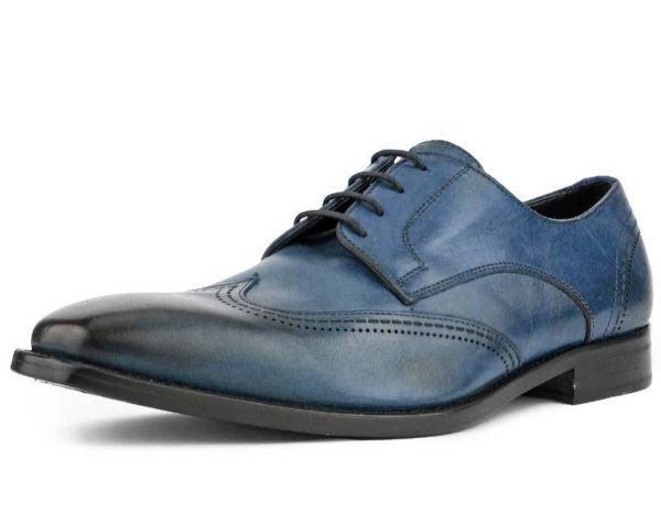 HAND MADE IN ITALY LEATHER OXFORD WITH DECORATIVE STITCHING AND WING TIP
