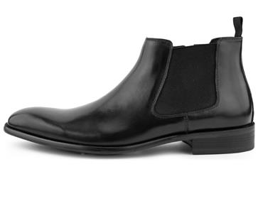 DOUBLE GORE LOW TOP LEATHER CHELSEA BOOT WITH A UNIQUE PERFORATED WING TIP AND HEEL DESIGN